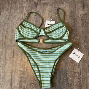 Honey Green Striped Bikini Set
